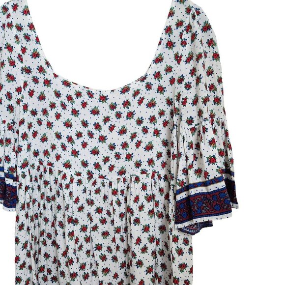 Altar'd State Women's XS Dress Floral White‎ Blue Flowy Statement Sleeves Boho - Picture 2 of 12